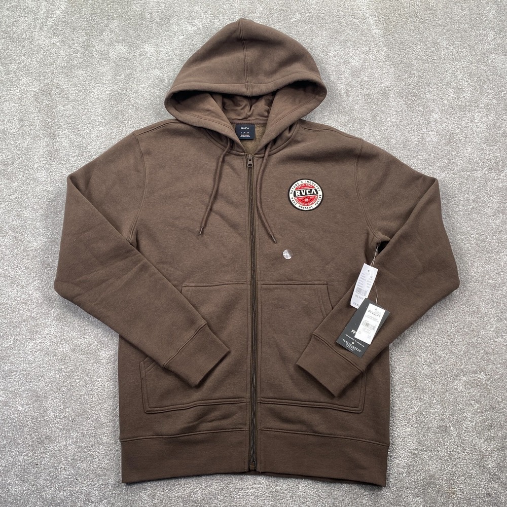 RVCA Standard Issue Zip Fleece Hoodies Men's Size S Chocolate Brown AVYSF00288